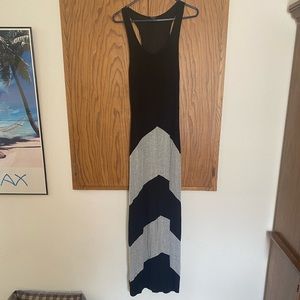 Monteau Black & Gray Striped Maxi Dress